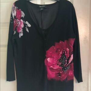 White House Black Market Graphic Embellished 3/4 Sleeve Blouse